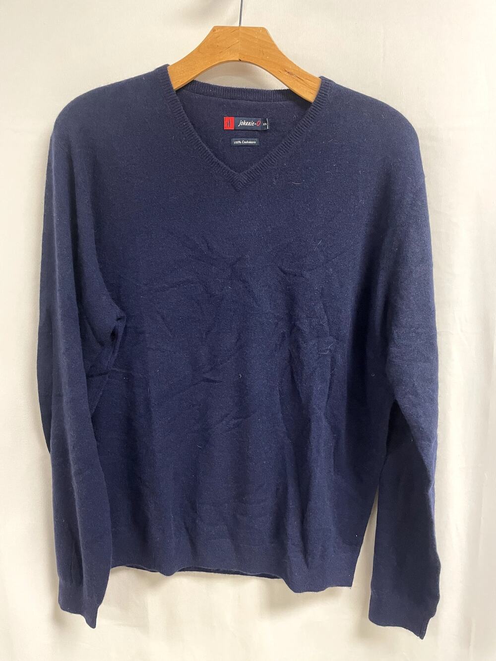 JOHNNIE-O Ringer 100% Cashmere V-Neck Sweater Lightweight Knit Navy Men's XXL